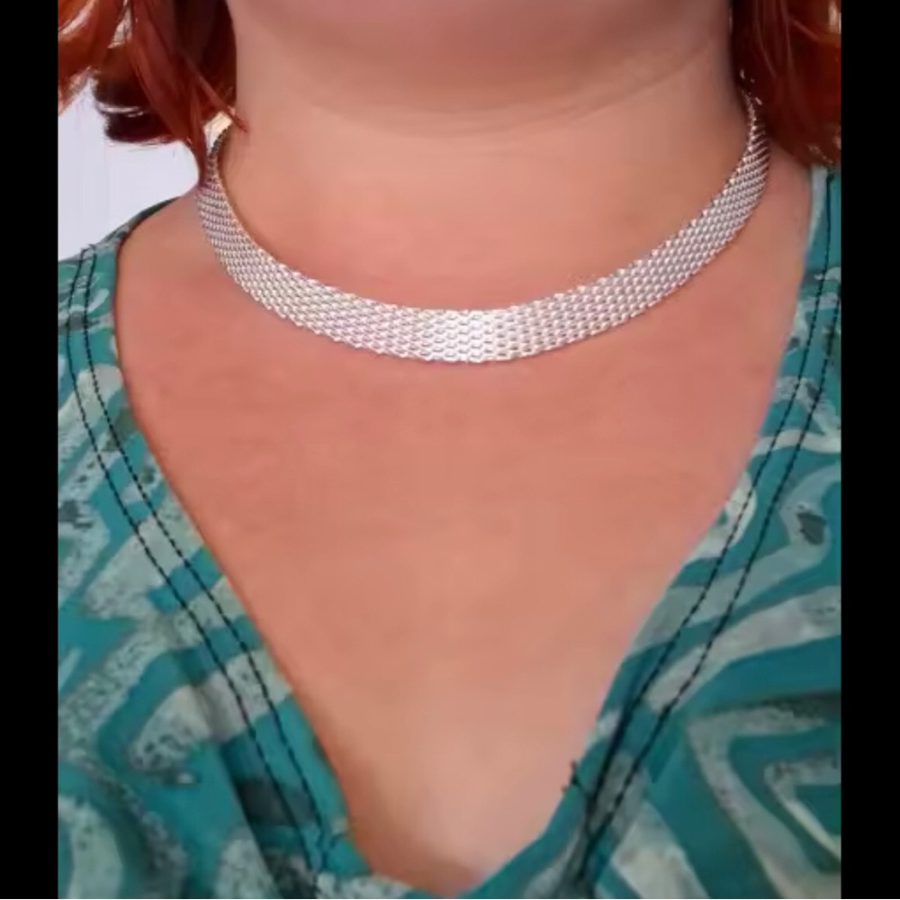 Sterling Silver Mesh Collar Necklace - Silver - Picture 4 of 4